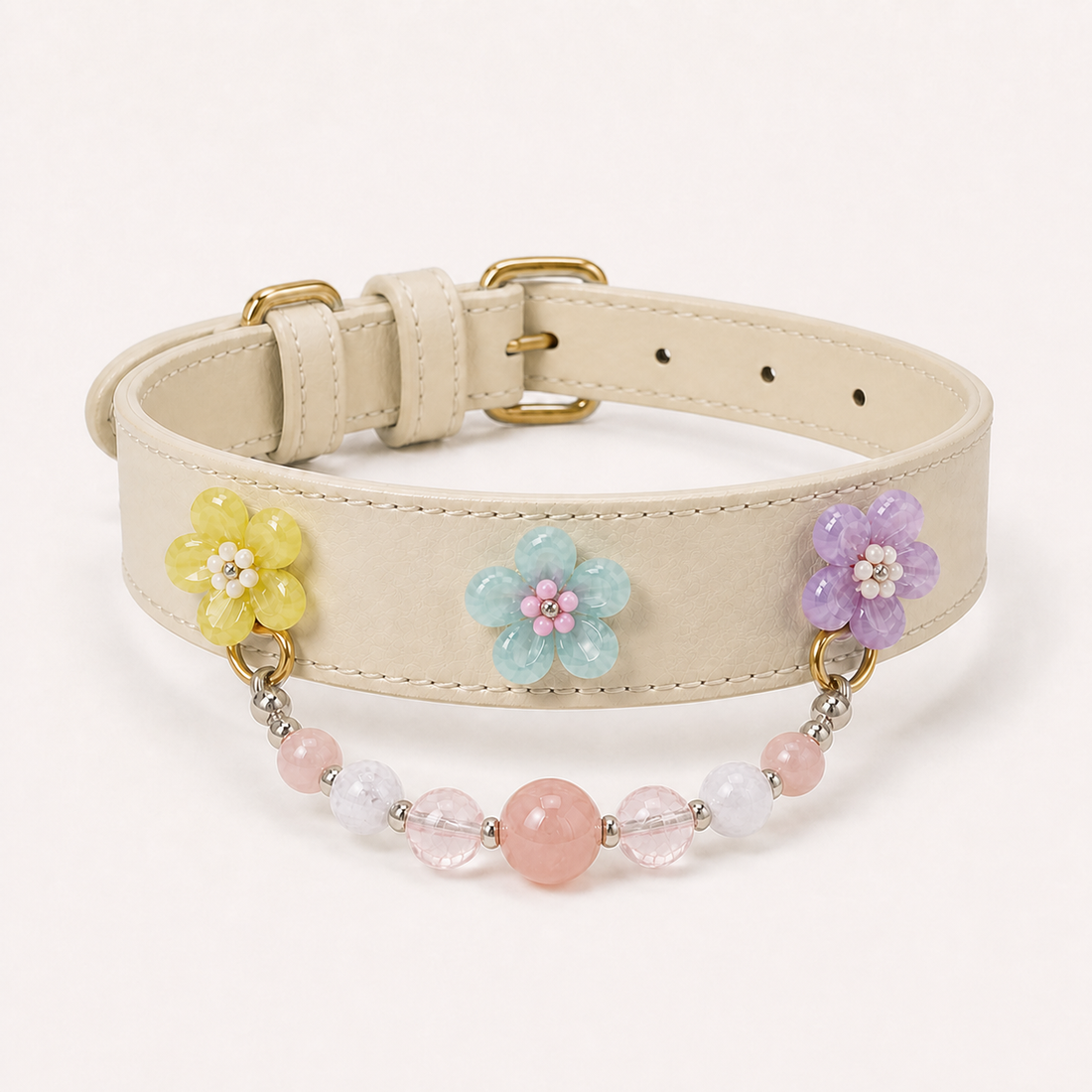 Blush Snow crystal pet collar with soft pink and clear decorative accents