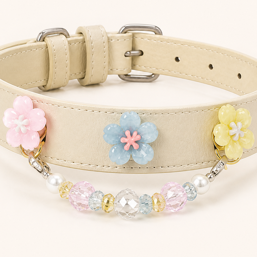 XCENCORE Pastel Garden Floral Crystal Pet Collar — floral accents and bead chain detail