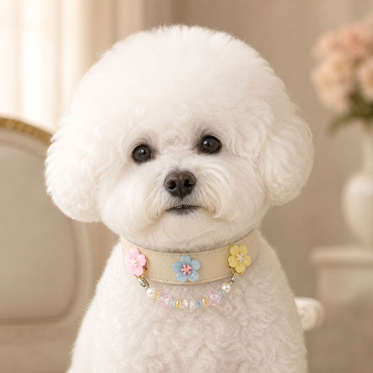XCENCORE Pastel Garden Floral Crystal Pet Collar — pet wearing view