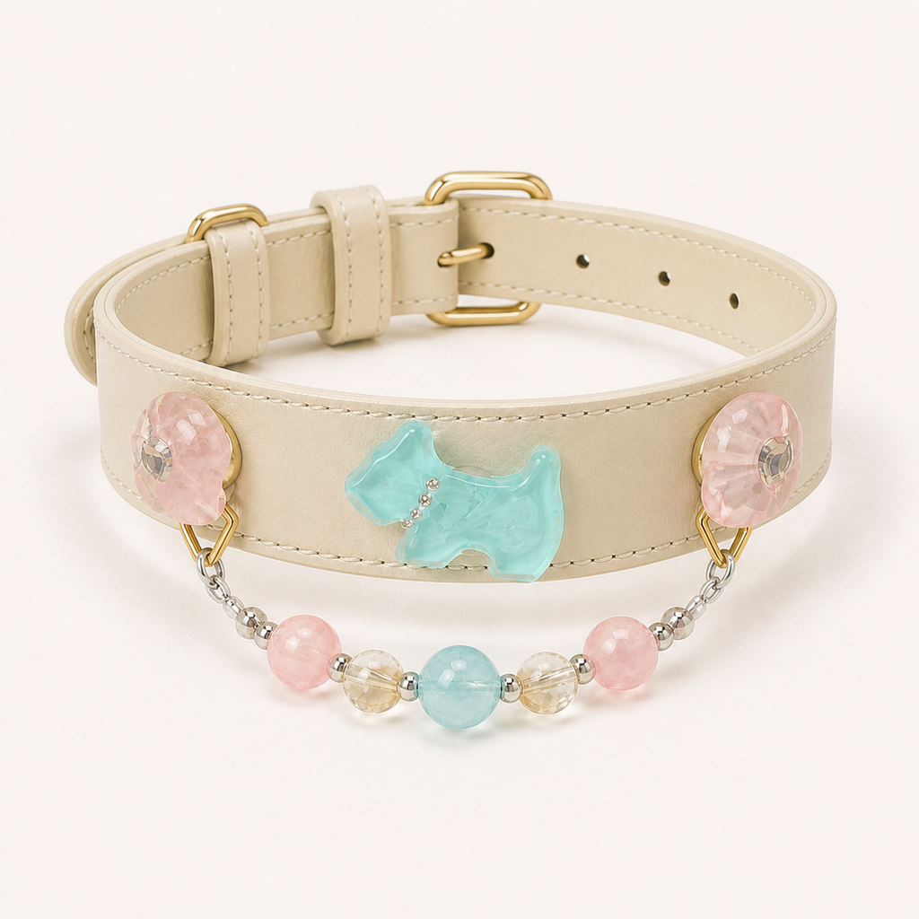 XCENCORE Coastal Garden Crystal Pet Collar — corrected champagne-gold hardware product view