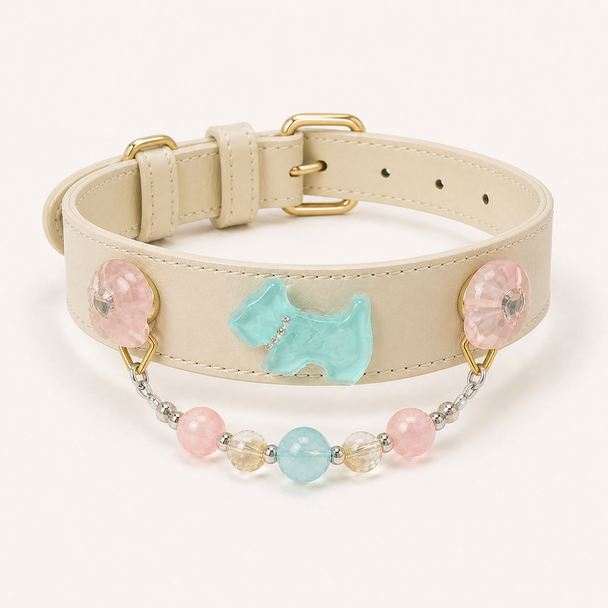 XCENCORE Coastal Garden Crystal Pet Collar — corrected champagne-gold hardware product view