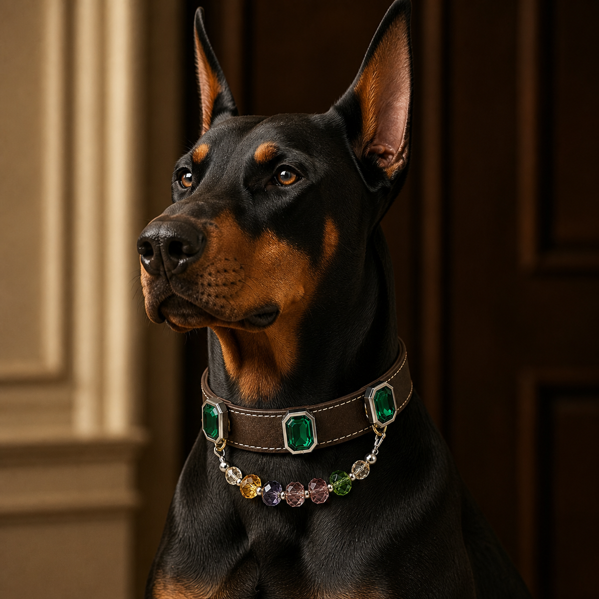 XCENCORE Emerald Mosaic Crystal Pet Collar — pet wearing view