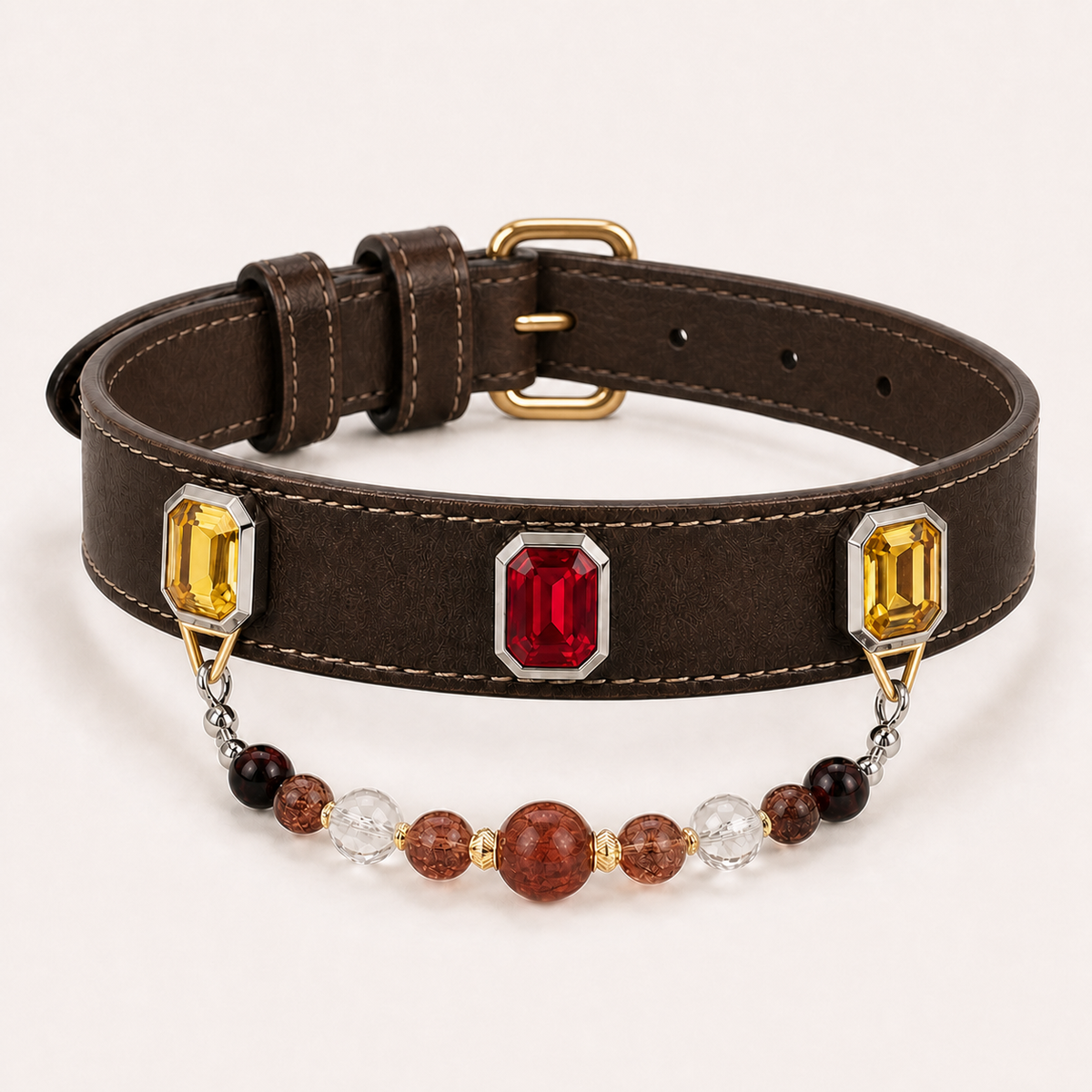 XCENCORE Midnight Seven Heirloom Pet Collar — corrected champagne-gold hardware product view