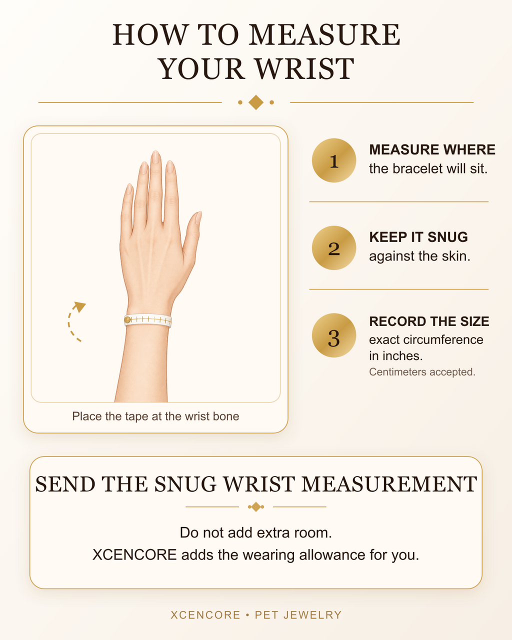 XCENCORE Midnight Constellation Collar + Owner Bracelet Set — owner wrist measurement guide