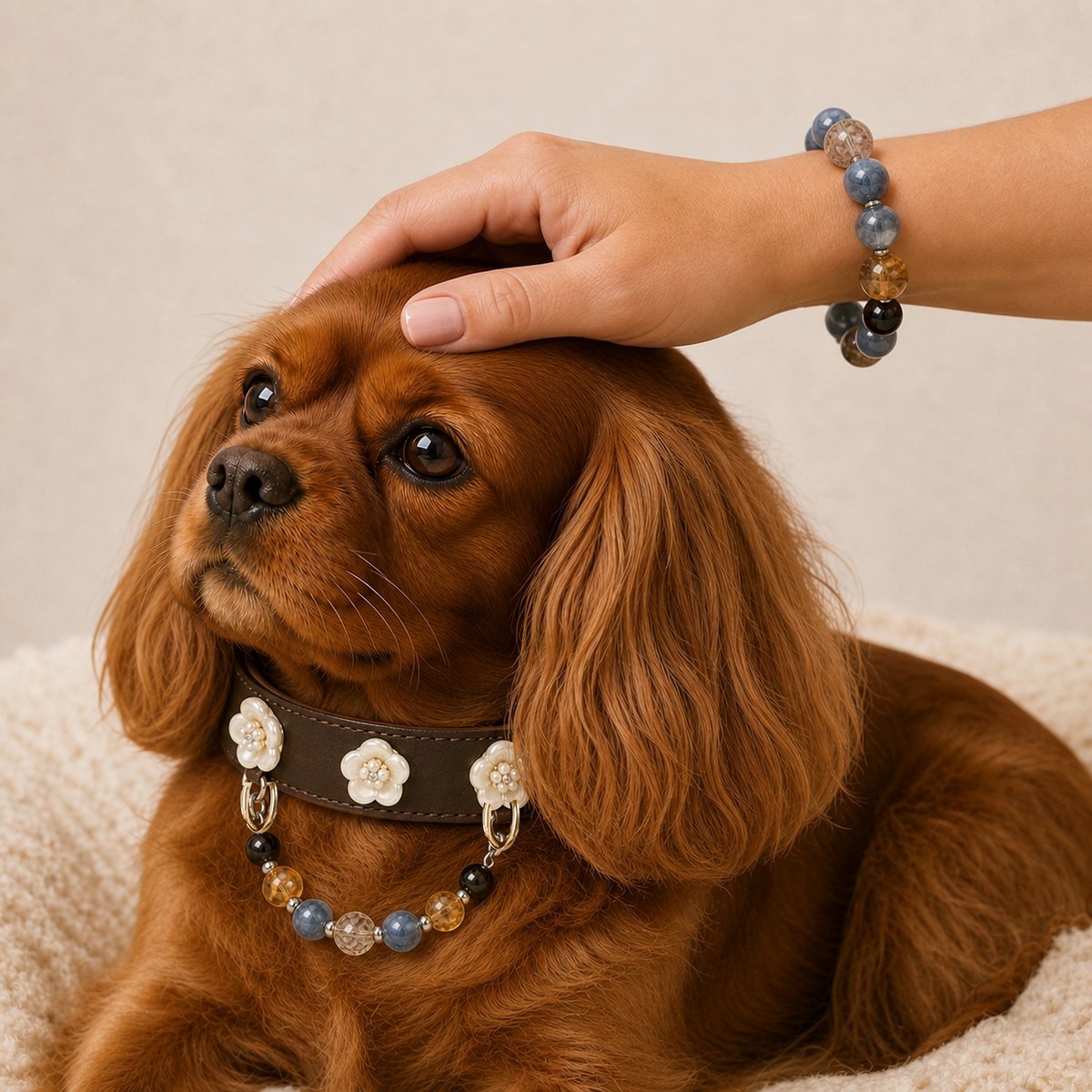 XCENCORE Midnight Constellation Collar + Owner Bracelet Set — owner and pet set view with champagne-gold fixed hardware — 2026-08-29