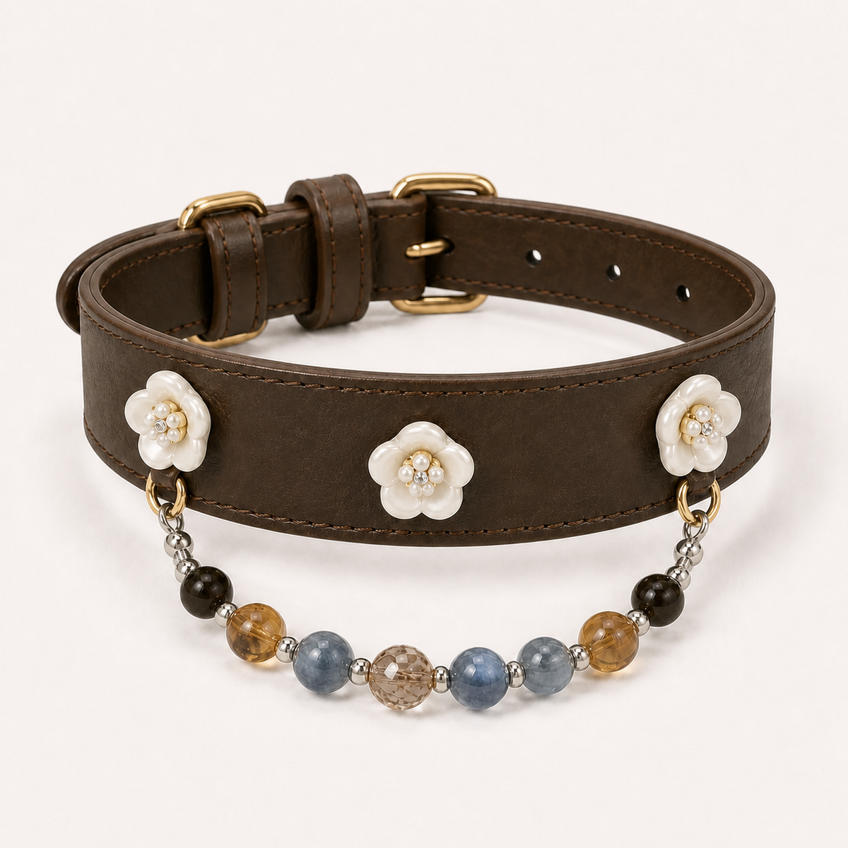 XCENCORE Midnight Constellation Collar + Owner Bracelet Set — collar product view with champagne-gold structural hardware — 2026-08-29