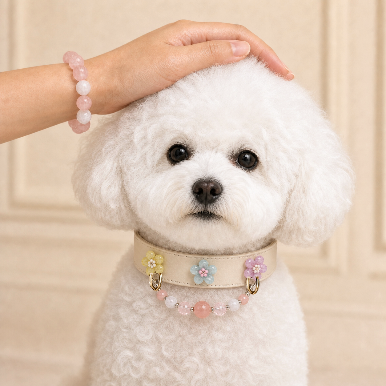 Blush Snow matching crystal pet collar and owner bracelet set