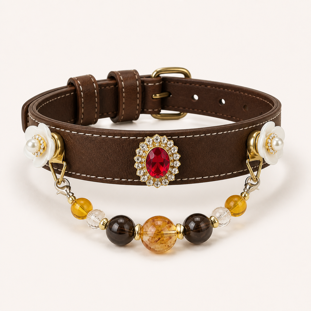 XCENCORE Golden Tea Blossom Crystal Pet Collar confirmed 2026-08-27 main three-quarter view