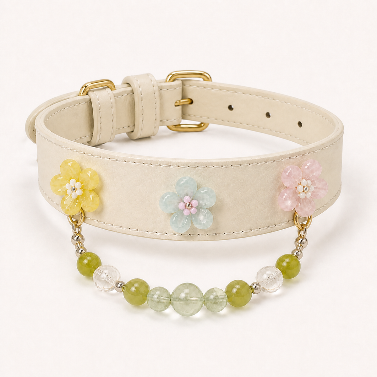 XCENCORE Verdant Snow Collar + Owner Bracelet Set — collar product view with champagne-gold structural hardware — 2026-08-29