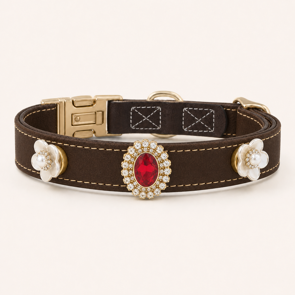 XCENCORE Scarlet Blossom Quick-Lock Crystal Pet Collar in Brown color preview