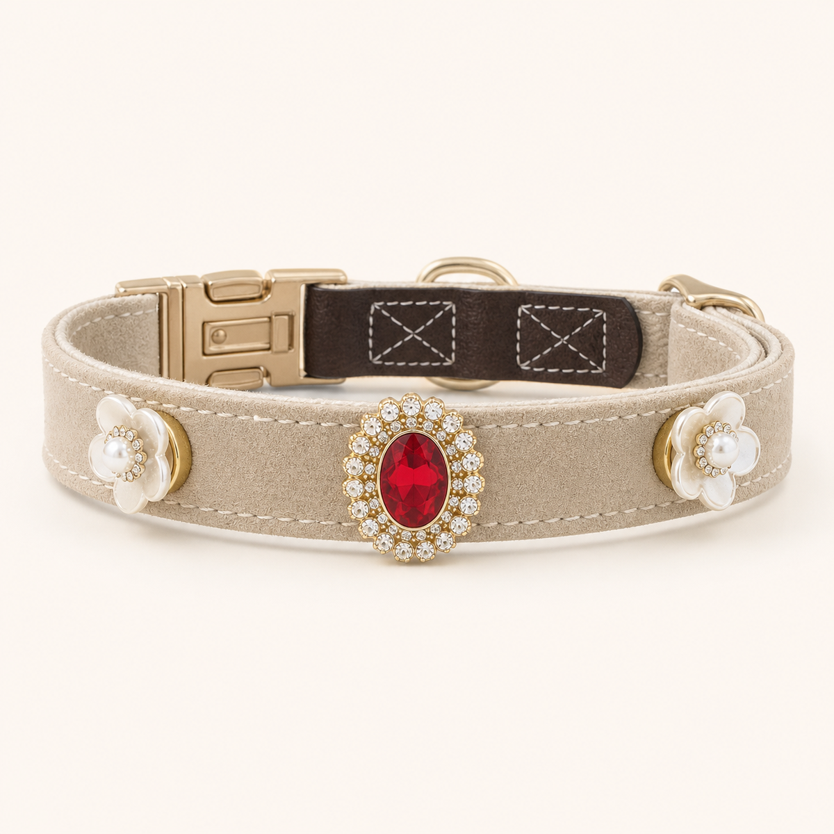 XCENCORE Scarlet Blossom Quick-Lock Crystal Pet Collar in Ivory