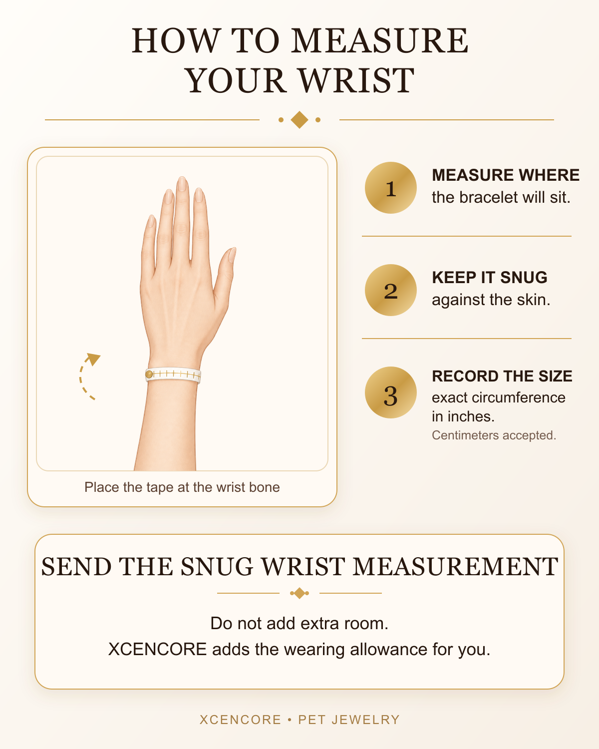 XCENCORE Sunlit Jade Blossom Collar + Owner Bracelet Set — owner wrist measurement guide