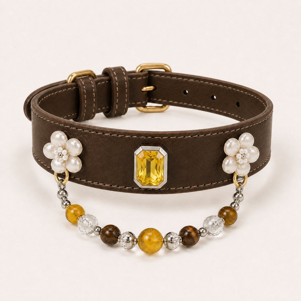 XCENCORE Golden Super Seven Collar + Owner Bracelet Set — collar product view with champagne-gold structural hardware — 2026-08-29
