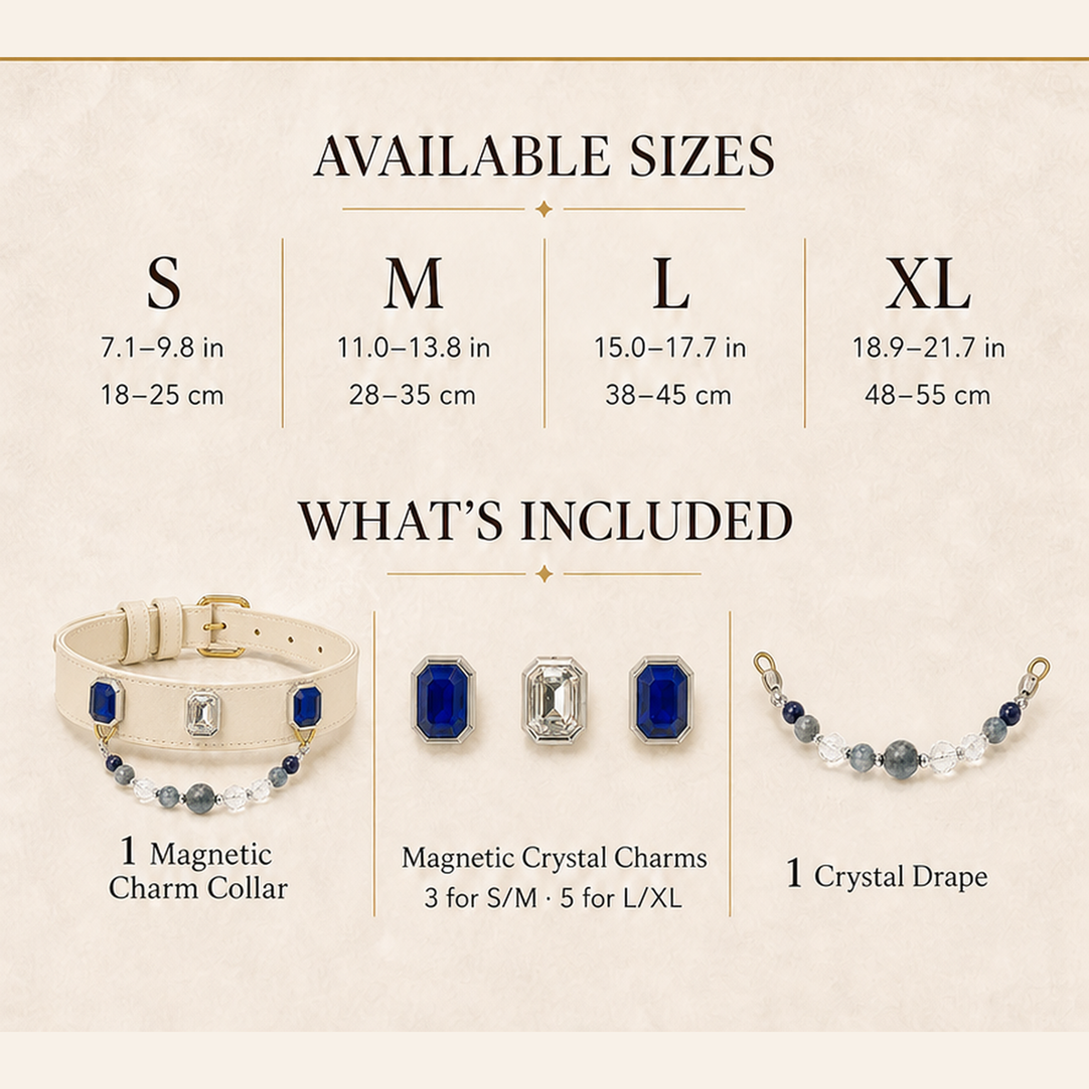 XCENCORE celestial-blue-crystal-pet-collar — sizes and included pieces square detail v2 — 2026-08-31