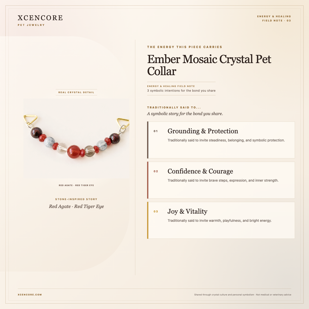 XCENCORE Ember Mosaic Crystal Pet Collar Energy & Healing field note — clean real material v4