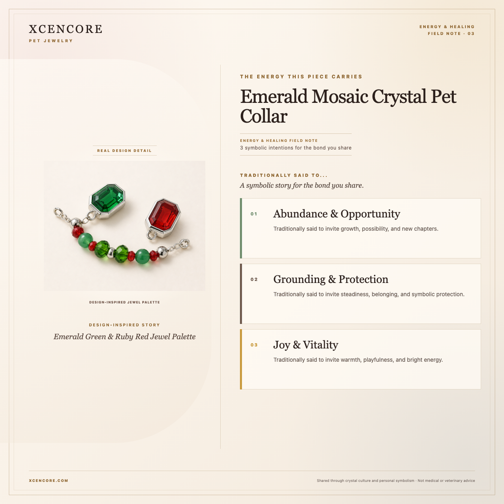 XCENCORE XCENCORE Emerald Mosaic Crystal Pet Collar for Dogs & Cats Energy & Healing field note — clean real material v4