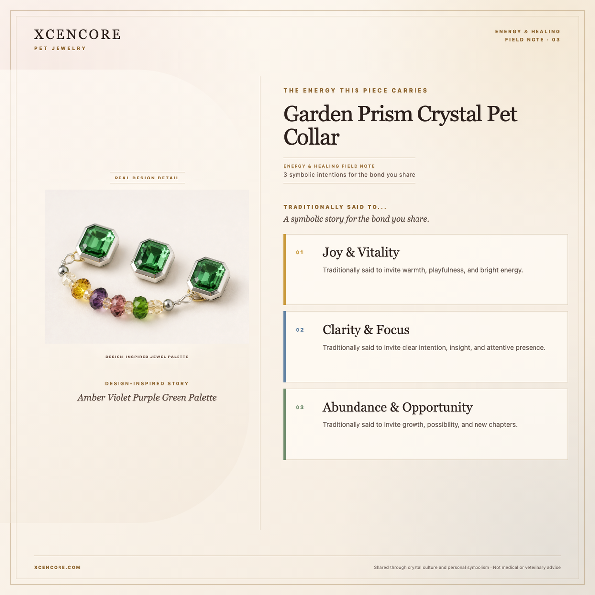 XCENCORE Garden Prism Crystal Pet Collar Energy & Healing field note — clean real material v4