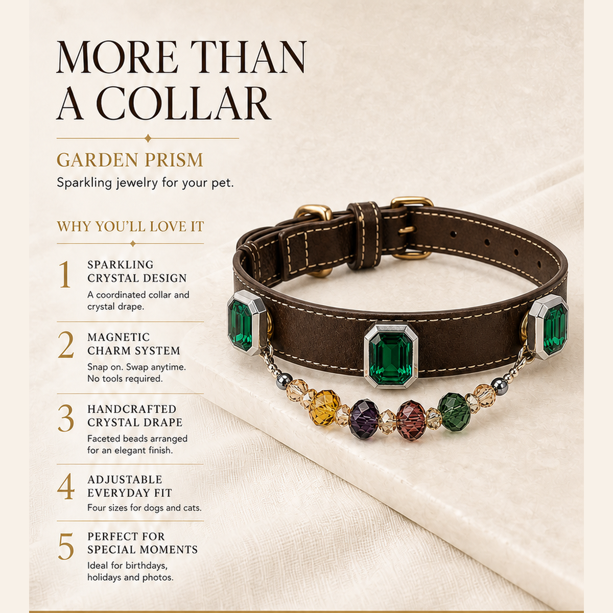 XCENCORE garden-prism-crystal-pet-collar — product benefits square detail v2 — 2026-08-31