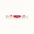 Ghost, purple spider with red bat wings and purple-hat skull on a cream PU pet collar, generated product display