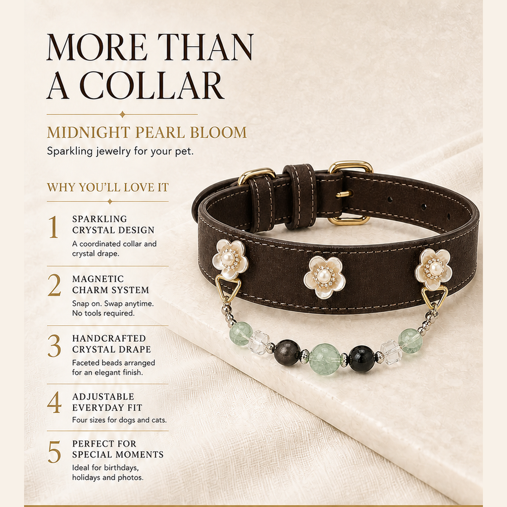 XCENCORE midnight-pearl-bloom-crystal-pet-collar — product benefits square detail v2 — 2026-08-31
