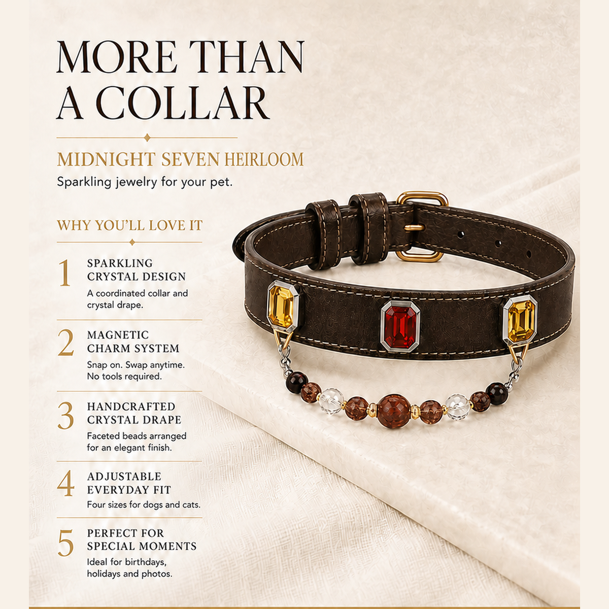 XCENCORE midnight-seven-heirloom-pet-collar — product benefits square detail v2 — 2026-08-31