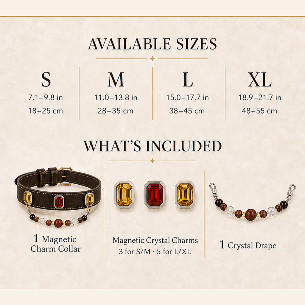 XCENCORE midnight-seven-heirloom-pet-collar — sizes and included pieces square detail v2 — 2026-08-31