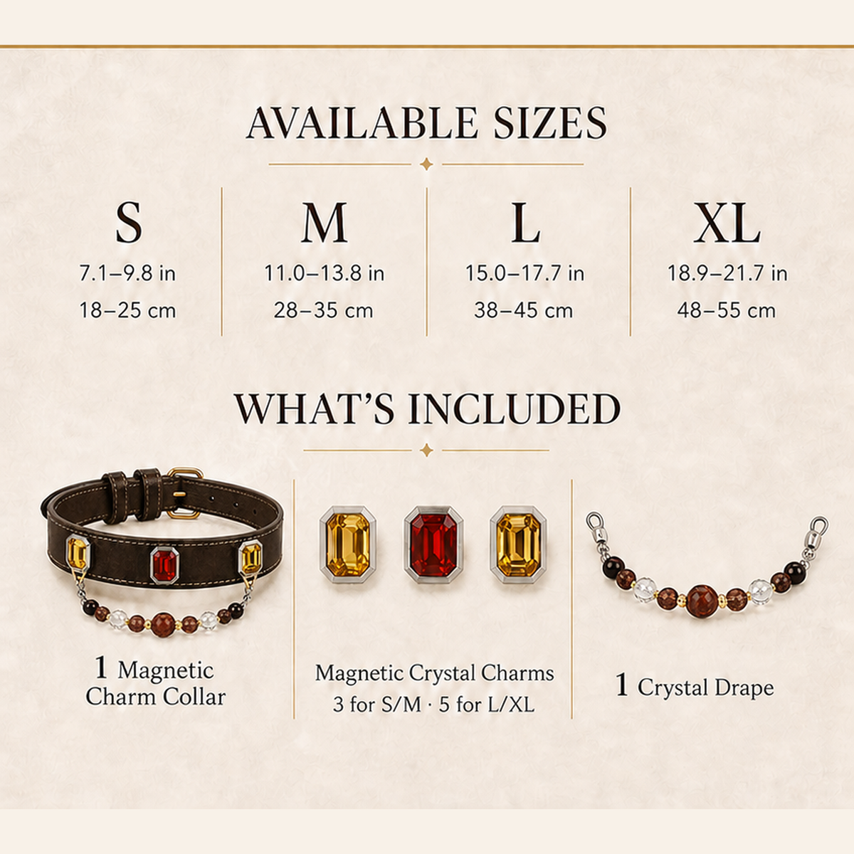 XCENCORE midnight-seven-heirloom-pet-collar — sizes and included pieces square detail v2 — 2026-08-31