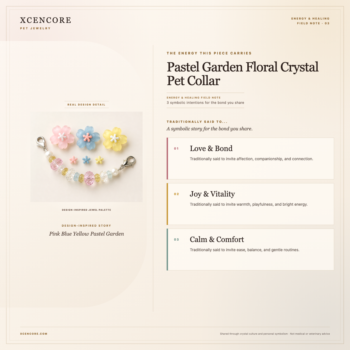 XCENCORE XCENCORE Pastel Garden Floral Crystal Pet Collar for Dogs & Cats Energy & Healing field note — clean real material v4
