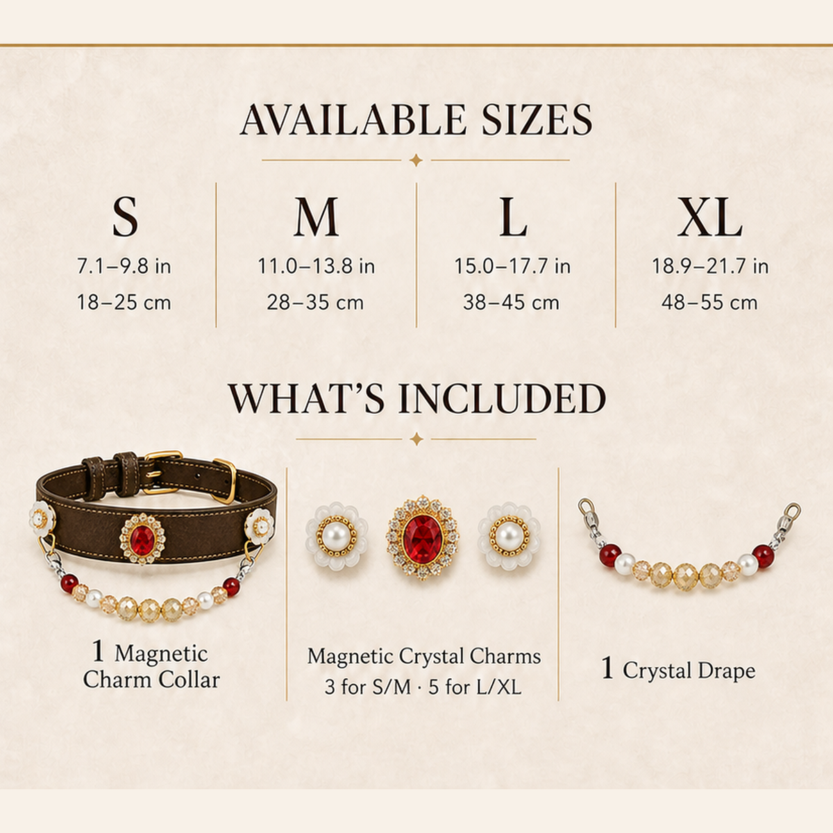 XCENCORE ruby-heirloom-crystal-pet-collar — sizes and included pieces square detail v2 — 2026-08-31