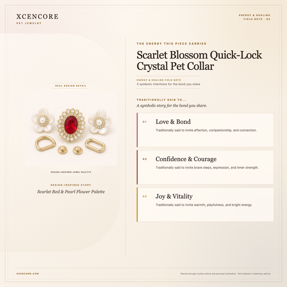 XCENCORE XCENCORE Scarlet Blossom Quick-Lock Crystal Pet Collar Energy & Healing field note — clean real material v4