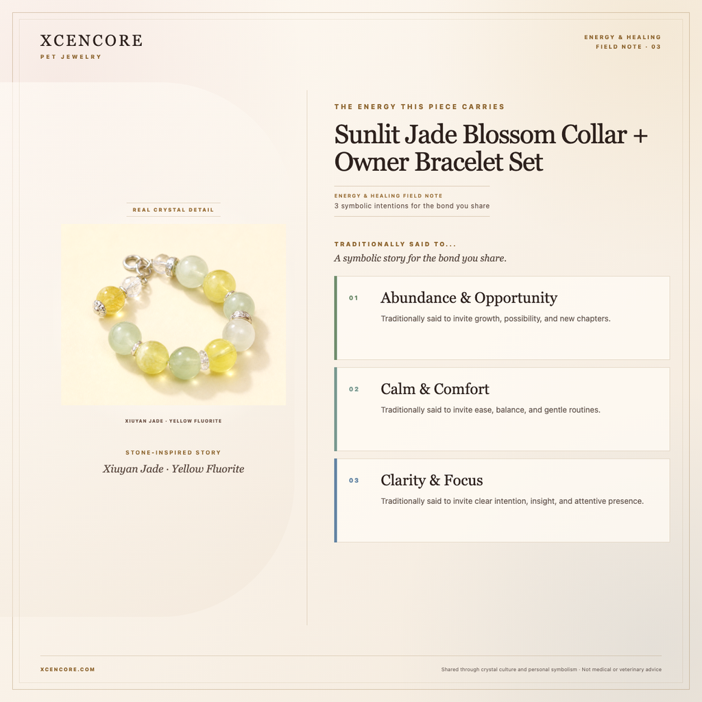 XCENCORE Sunlit Jade Blossom Collar + Owner Bracelet Set Energy & Healing field note — clean real material v4