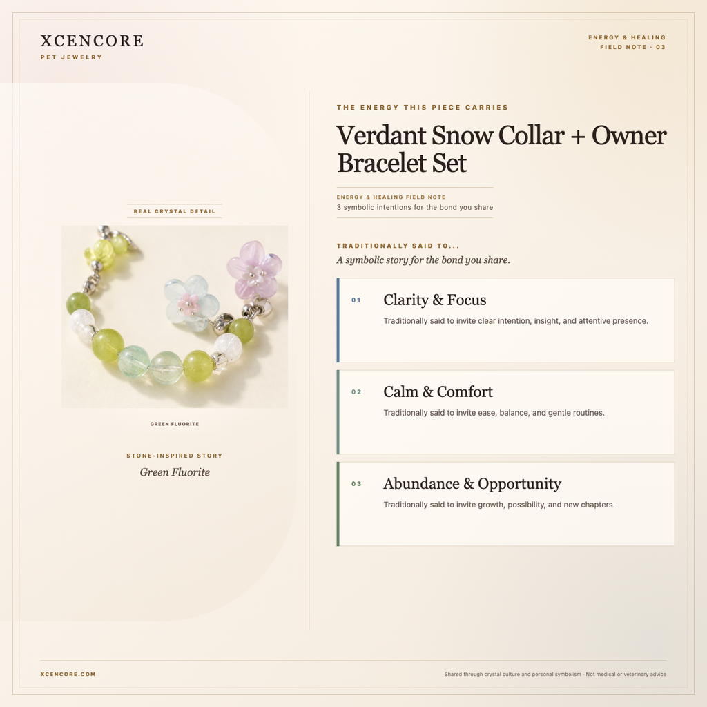 XCENCORE Verdant Snow Collar + Owner Bracelet Set Energy & Healing field note — clean real material v4